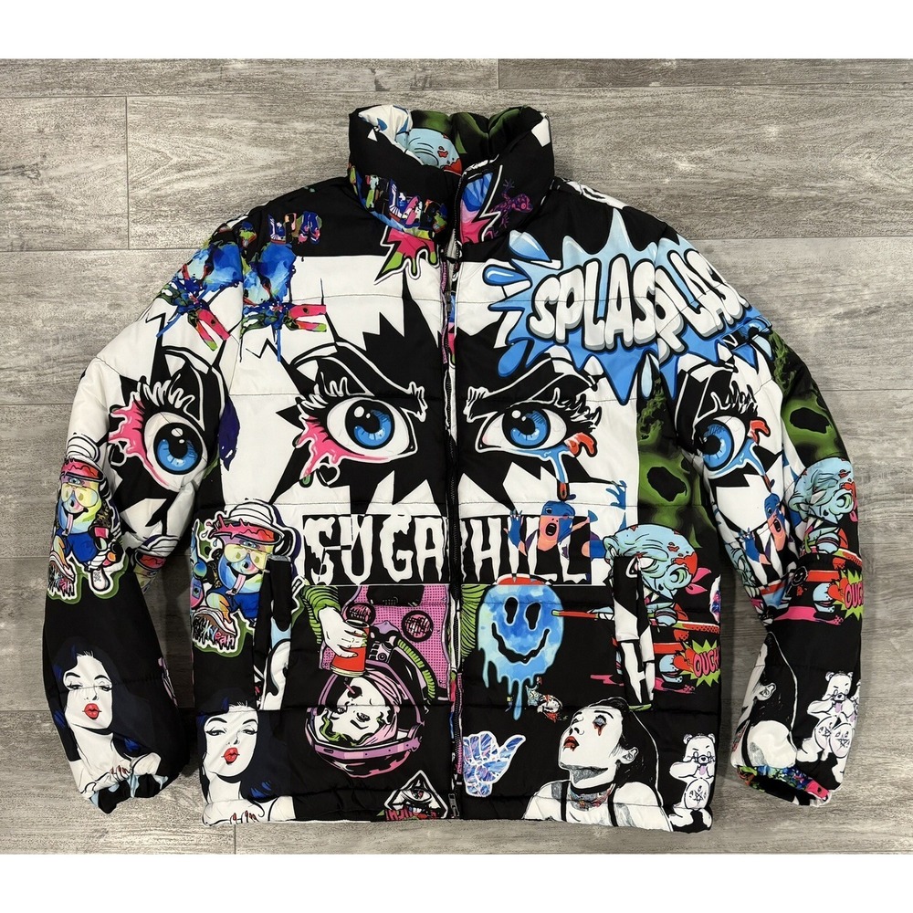 SugarHill Puffer Jacket Street Wear Colorful Graffiti Mens Size XL Excellent Con